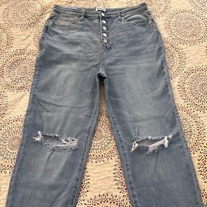 Blue jeans ripped distressed mom jeans